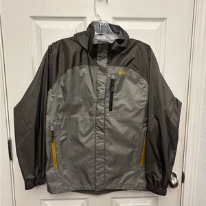 REI Full Zip Windbreaker Rain Jacket Youth Boys Large (14-16) Grey / Yellow